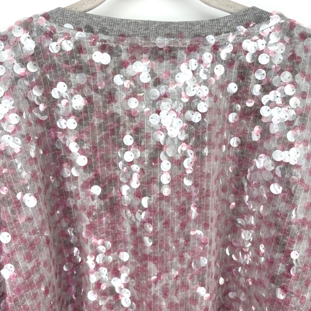 NWT‎ Maeve Sequin Sweatshirt Sz XL Gray Pink Crew Neck Fun Maximalist *Flaw - Picture 10 of 15